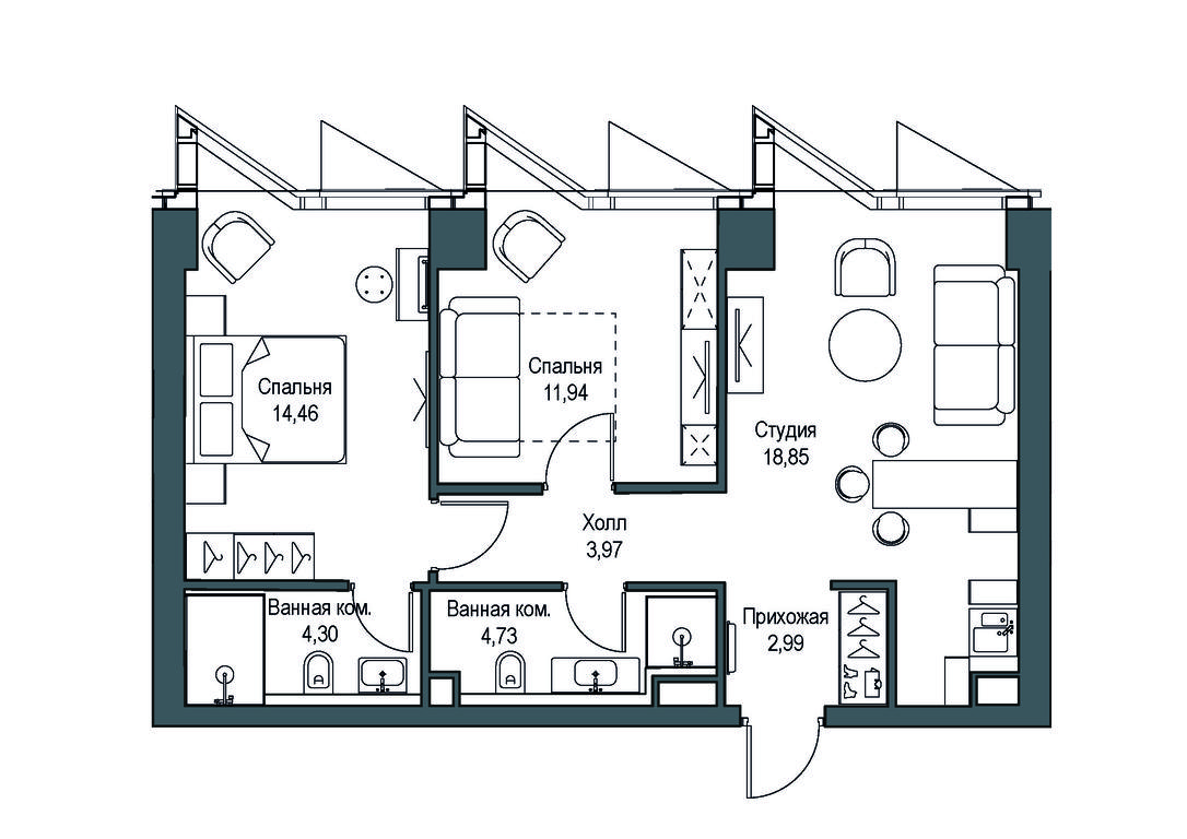 2-BD Apartment Sale, 61.24 sq. m. at Famous, Bagrationovsky Drive, 5к2, Moscow, Russia #1