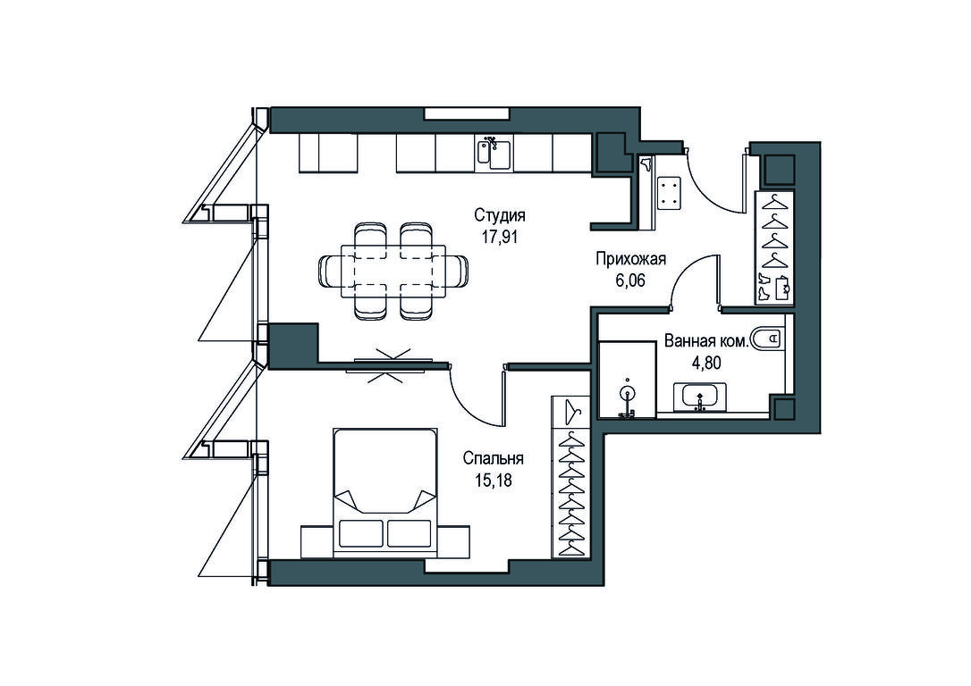 1-BD Apartment Sale, 43.95 sq. m. at Famous, Bagrationovsky Drive, 5к2, Moscow, Russia #1