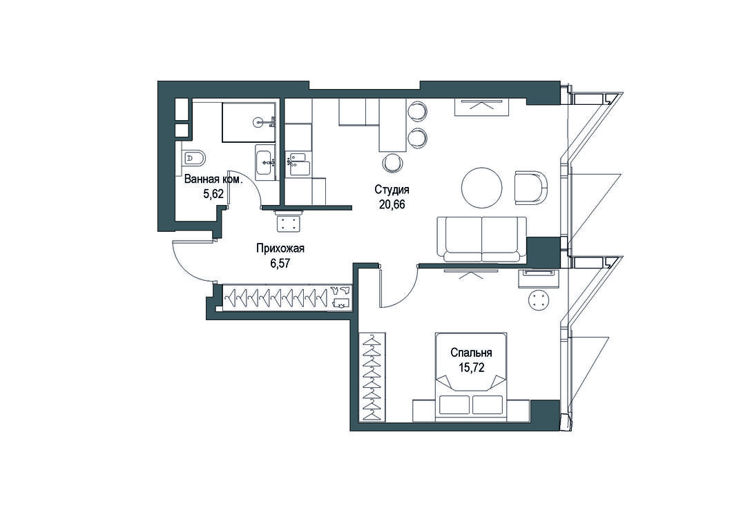 1-BD Apartment Sale, 48.57 sq. m. at Famous, Bagrationovsky Drive, 5к2, Moscow, Russia #1 1-BD Apartment Sale, 48.57 sq. m. at Famous, Bagrationovsky Drive, 5к2, Moscow, Russia #1