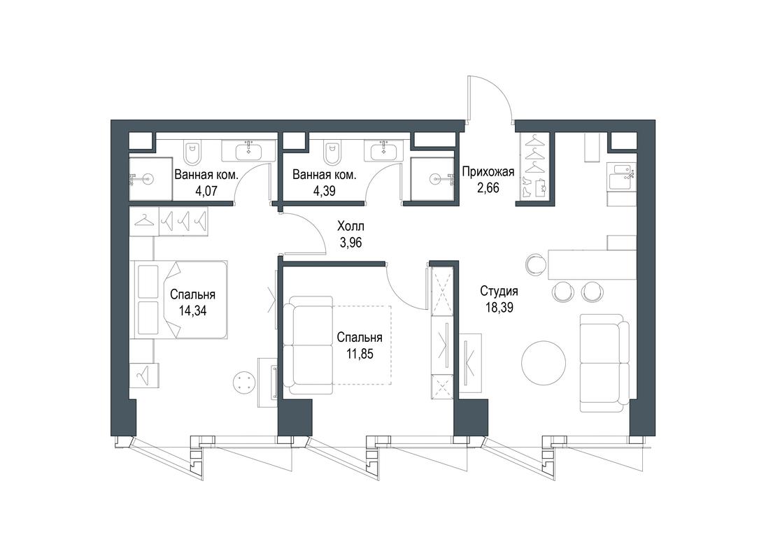 2-BD Apartment Sale, 60.2平方米 at Famous, Bagrationovsky Drive, 5к2, Moscow, Russia #1