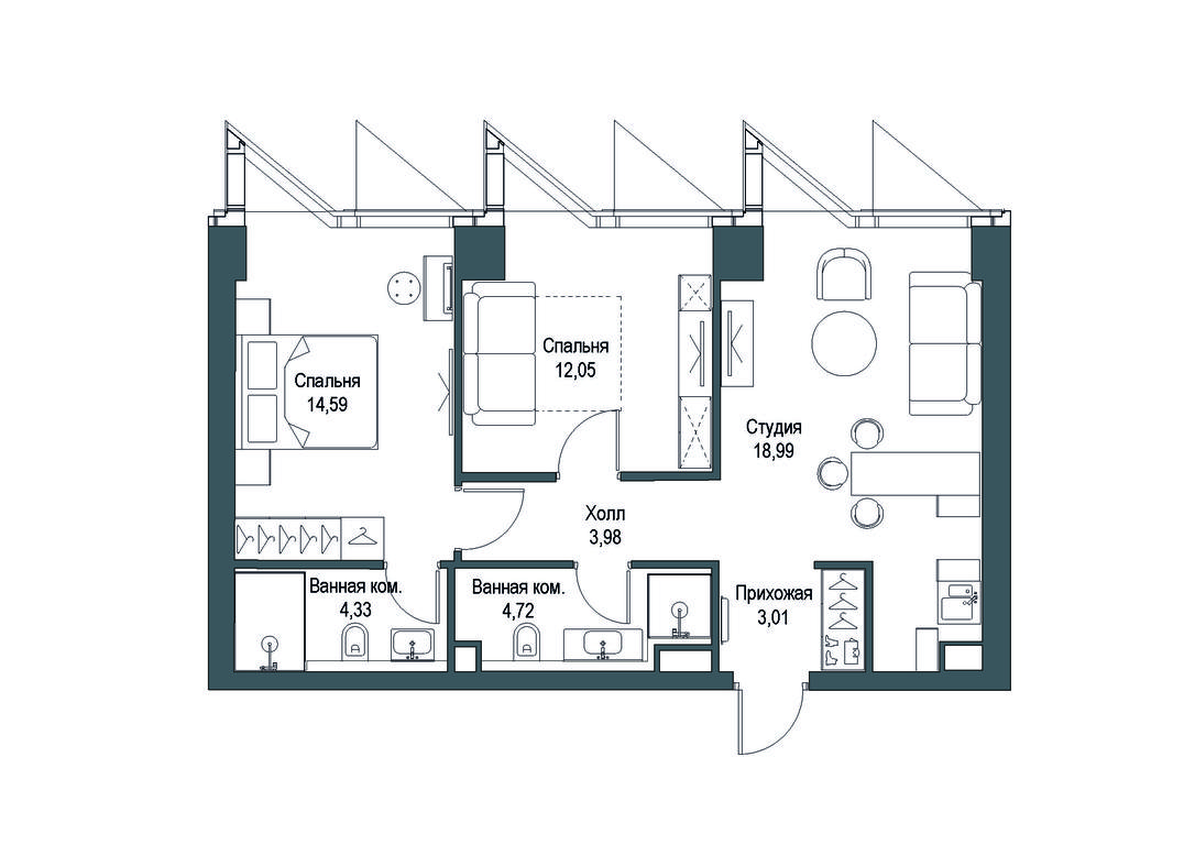 2-BD Apartment Sale, 61.67 sq. m. at Famous, Bagrationovsky Drive, 5к2, Moscow, Russia #1 2-BD Apartment Sale, 61.67 sq. m. at Famous, Bagrationovsky Drive, 5к2, Moscow, Russia #1