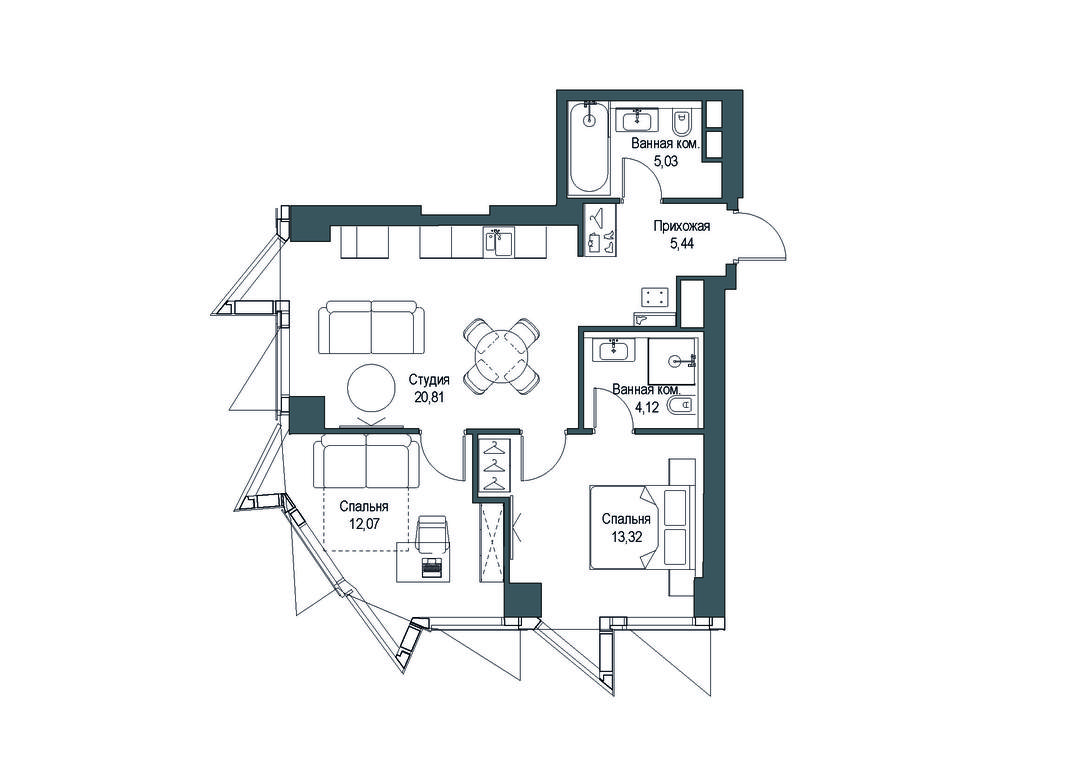 2-BD Apartment Sale, 60.87平方米 at Famous, Bagrationovsky Drive, 5к2, Moscow, Russia #1 2-BD Apartment Sale, 60.87平方米 at Famous, Bagrationovsky Drive, 5к2, Moscow, Russia #1