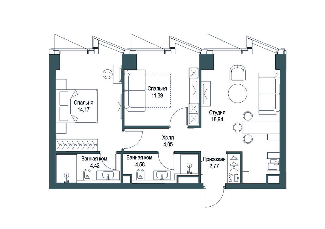2-BD Apartment Sale, 60.32平方米 at Famous, Bagrationovsky Drive, 5к2, Moscow, Russia #1