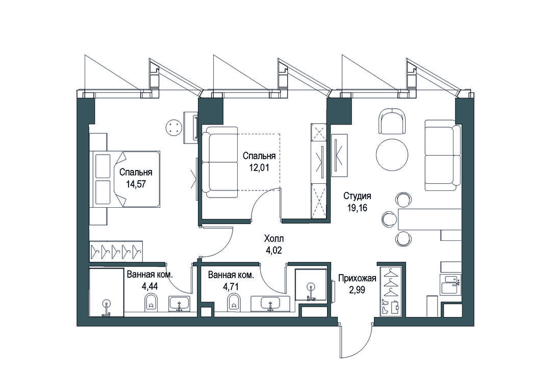 2-BD Apartment Sale, 61.9平方米 at Famous, Bagrationovsky Drive, 5к2, Moscow, Russia #1 2-BD Apartment Sale, 61.9平方米 at Famous, Bagrationovsky Drive, 5к2, Moscow, Russia #1