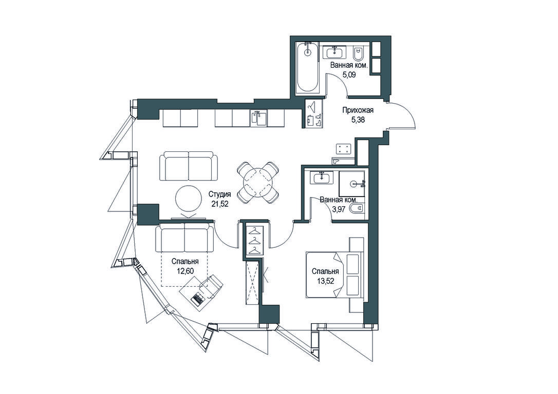 2-BD Apartment Sale, 62.15 sq. m. at Famous, Bagrationovsky Drive, 5к2, Moscow, Russia #1 2-BD Apartment Sale, 62.15 sq. m. at Famous, Bagrationovsky Drive, 5к2, Moscow, Russia #1
