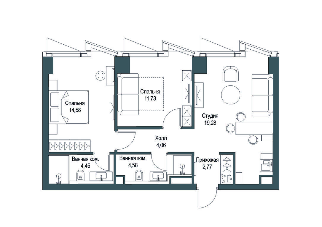 2-BD Apartment Sale, 61.4平方米 at Famous, Bagrationovsky Drive, 5к2, Moscow, Russia #1