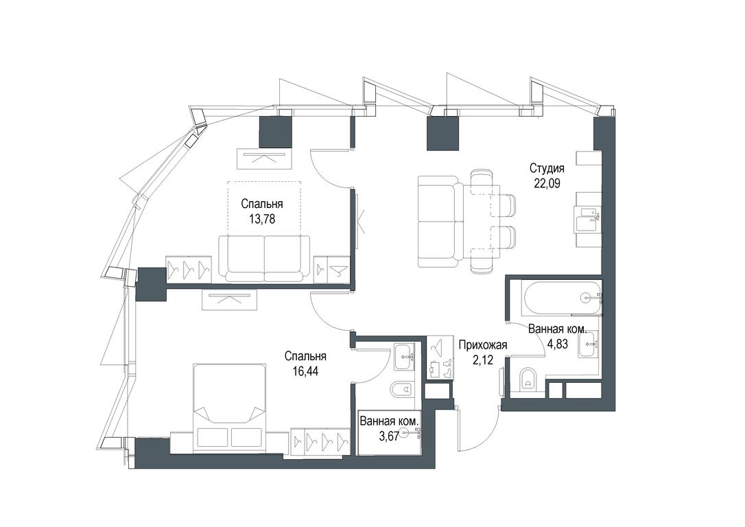 2-BD Apartment Sale, 62.94 sq. m. at Famous, Bagrationovsky Drive, 5к2, Moscow, Russia #1 2-BD Apartment Sale, 62.94 sq. m. at Famous, Bagrationovsky Drive, 5к2, Moscow, Russia #1