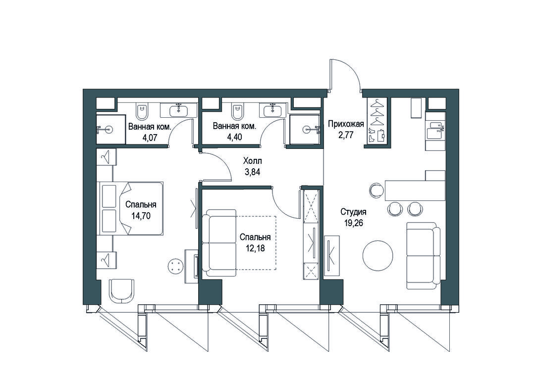 2-BD Apartment Sale, 61.37 sq. m. at Famous, Bagrationovsky Drive, 5к2, Moscow, Russia #1 2-BD Apartment Sale, 61.37 sq. m. at Famous, Bagrationovsky Drive, 5к2, Moscow, Russia #1