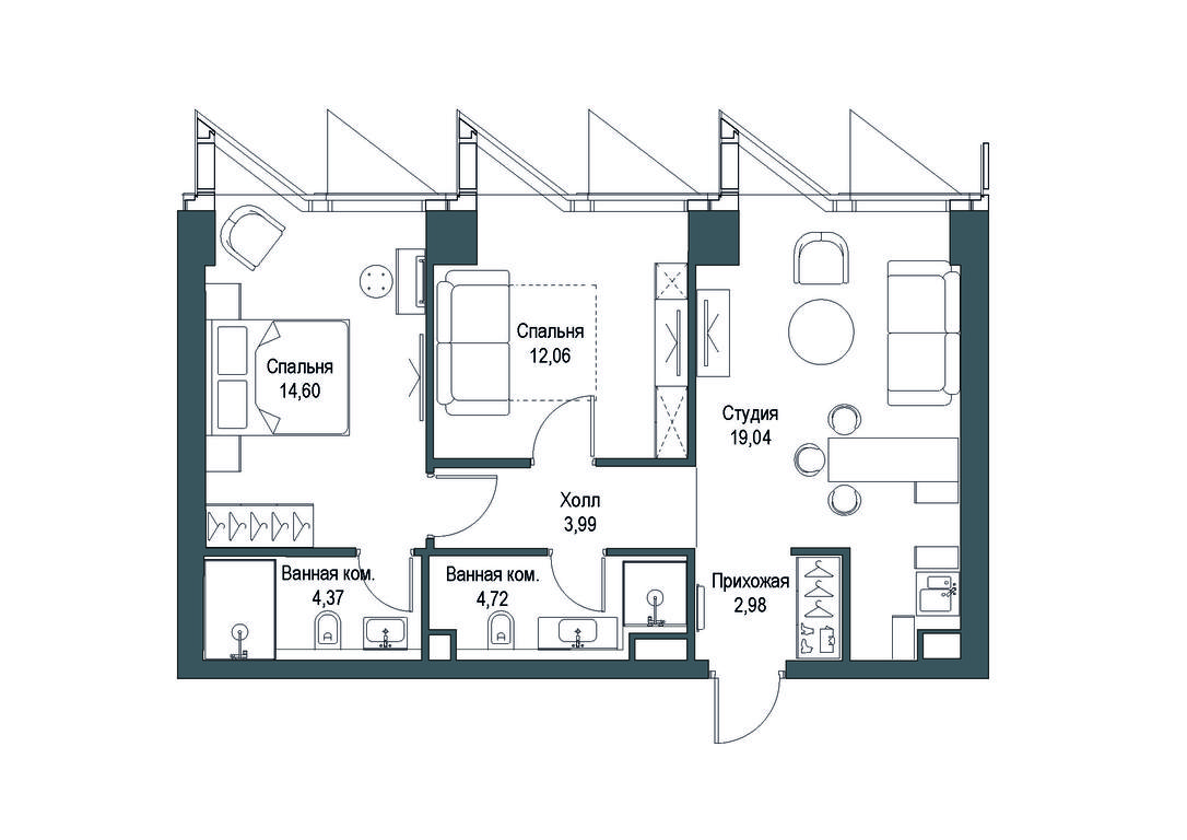 2-BD Apartment Sale, 61.76 sq. m. at Famous, Bagrationovsky Drive, 5к2, Moscow, Russia #1 2-BD Apartment Sale, 61.76 sq. m. at Famous, Bagrationovsky Drive, 5к2, Moscow, Russia #1
