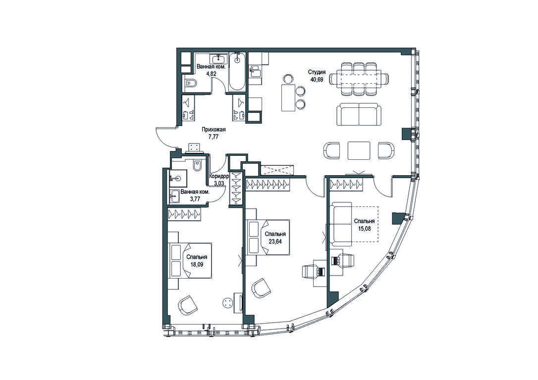 1-BD Apartment Sale, 52.65 sq. m. at Famous, Bagrationovsky Drive, 5к2, Moscow, Russia #1