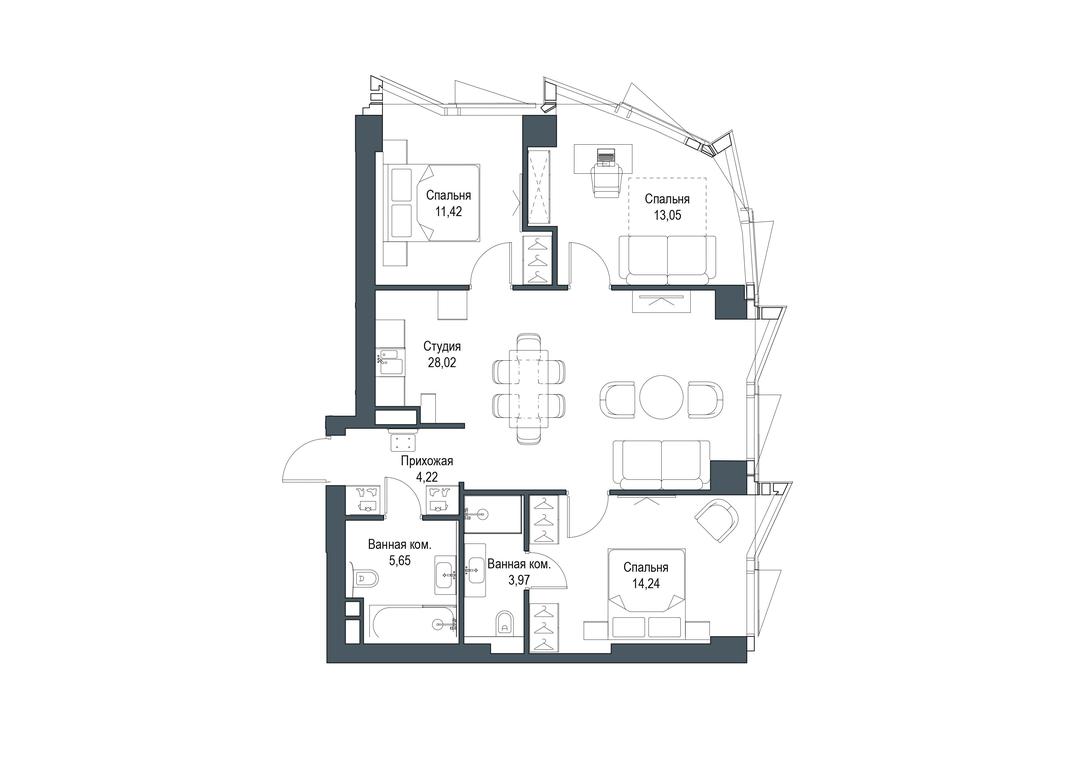 3-BD Apartment Sale, 80.57 sq. m. at Famous, Bagrationovsky Drive, 5к2, Moscow, Russia #1