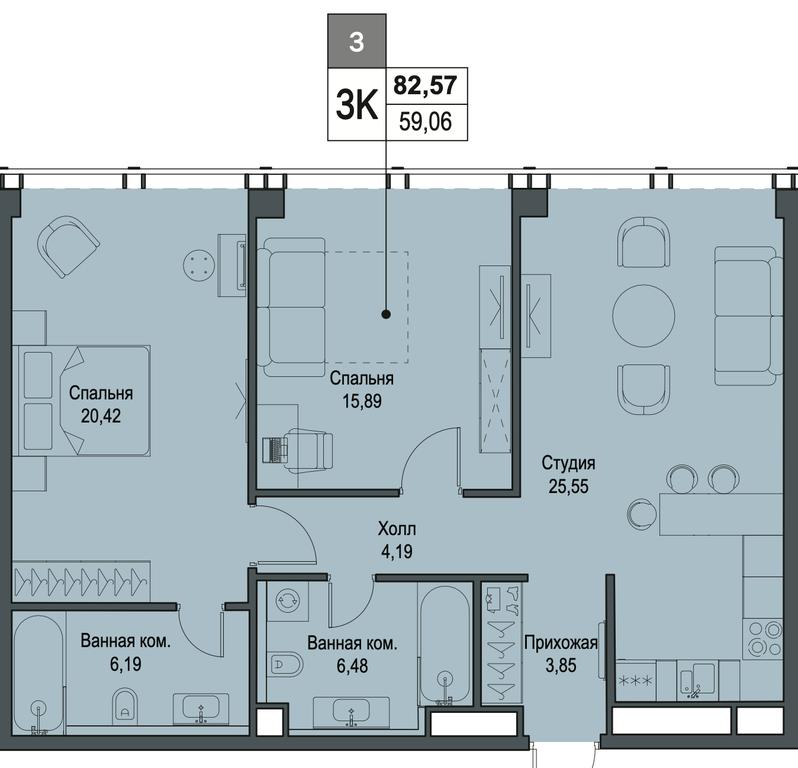 2-BD Apartment Sale, 82.57 sq. m. at Famous, Bagrationovsky Drive, 5к2, Moscow, Russia #2