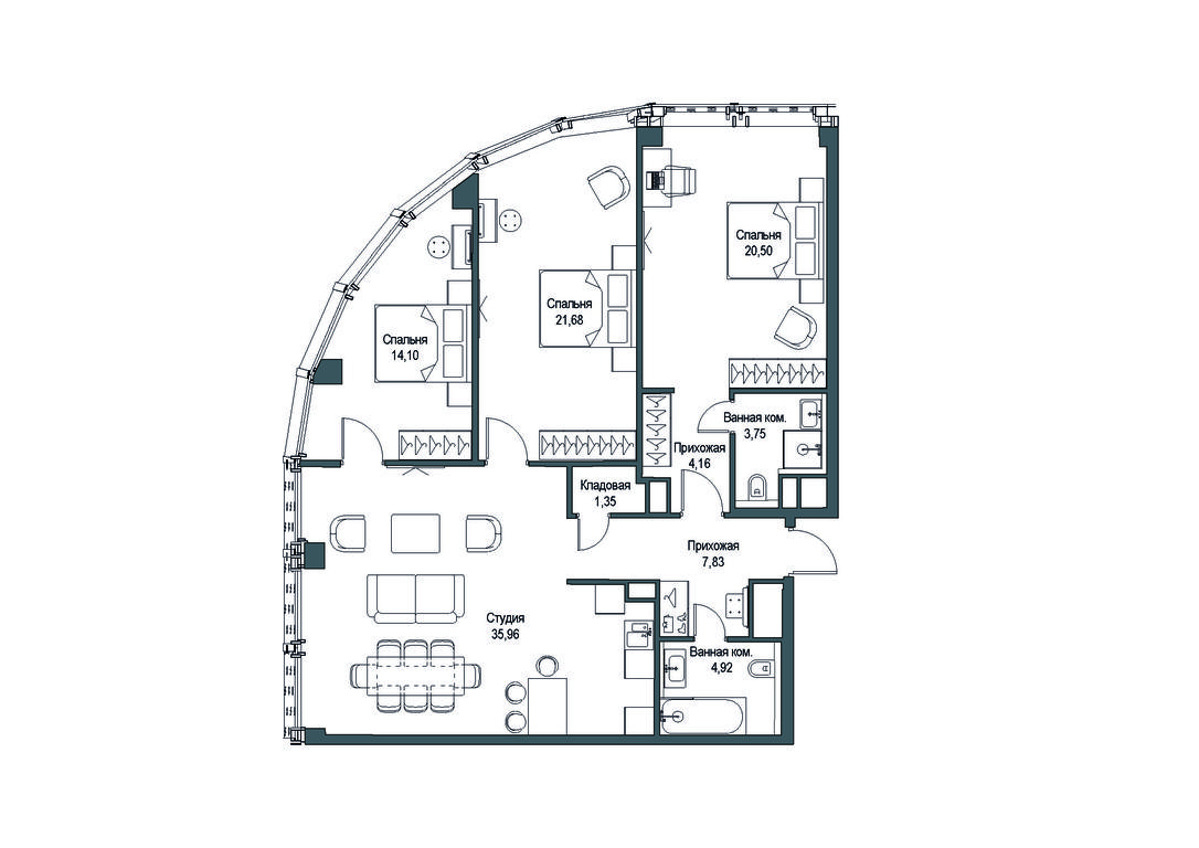 2-BD Apartment Sale, 82.57 sq. m. at Famous, Bagrationovsky Drive, 5к2, Moscow, Russia #1