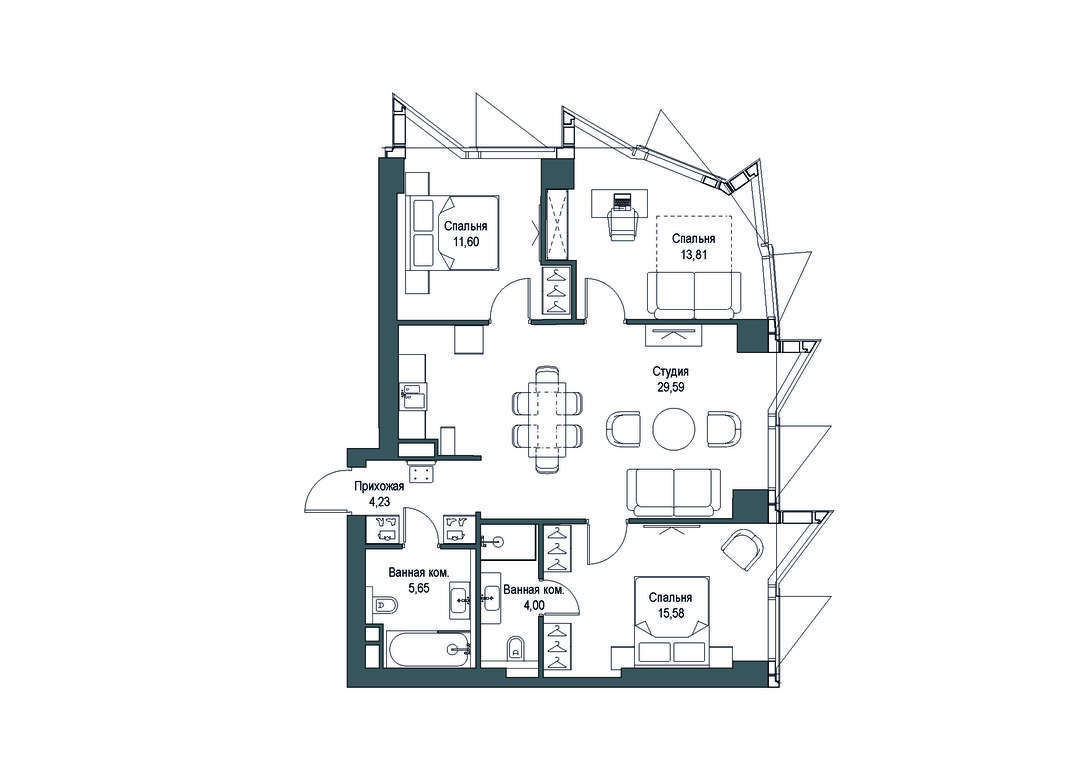 3-BD Apartment Sale, 84.46 sq. m. at Famous, Bagrationovsky Drive, 5к2, Moscow, Russia #1