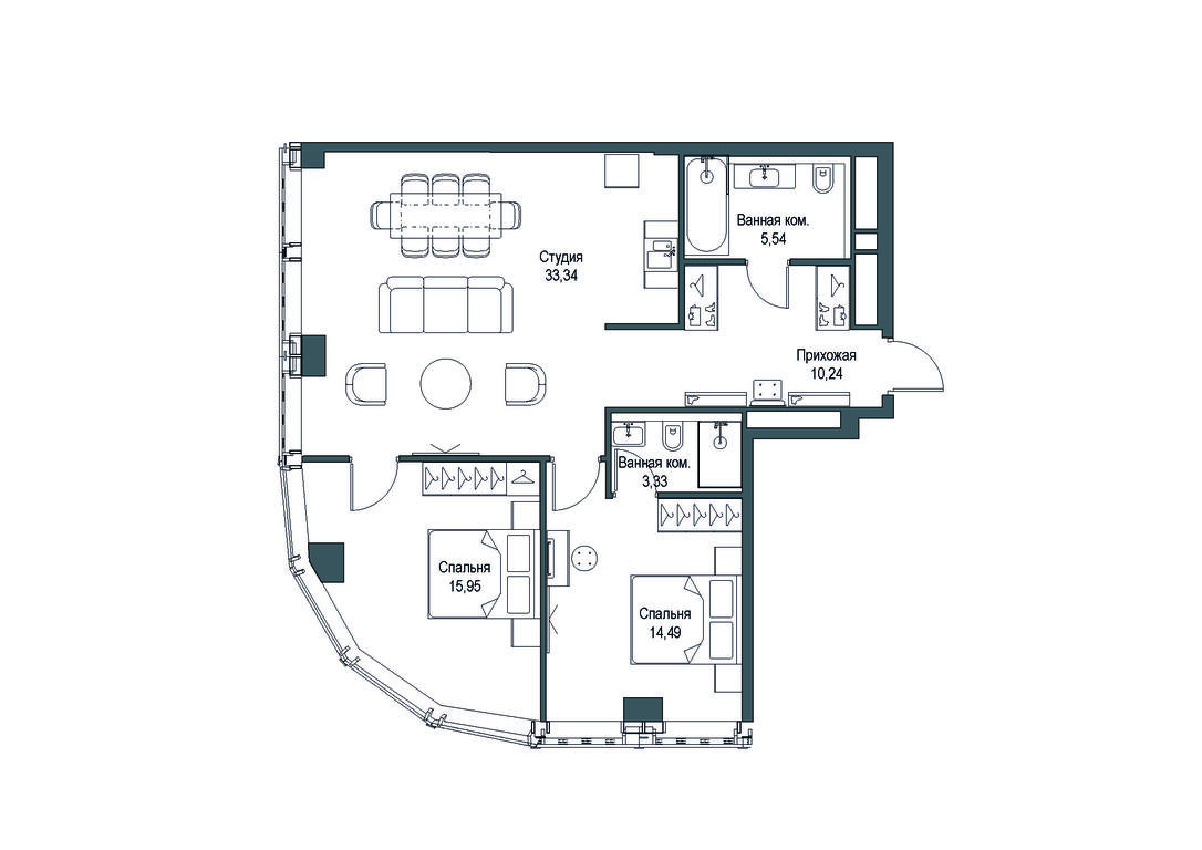 3-BD Apartment Sale, 100.53 sq. m. at Famous, Bagrationovsky Drive, 5к2, Moscow, Russia #1