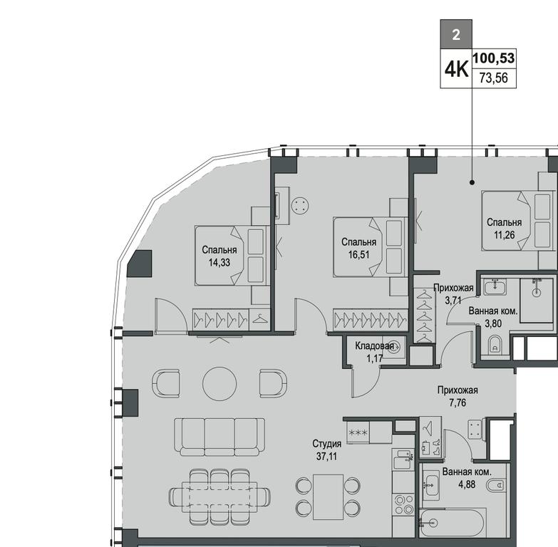 3-BD Apartment Sale, 100.53 sq. m. at Famous, Bagrationovsky Drive, 5к2, Moscow, Russia #2