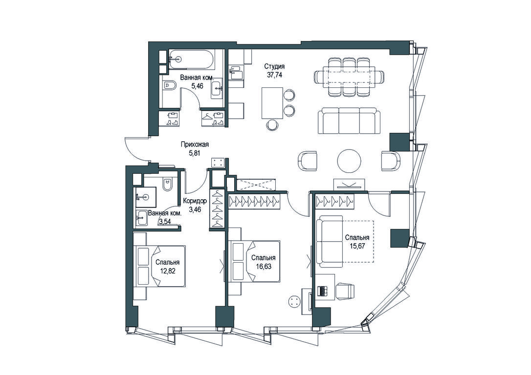 3-BD Apartment Sale, 101.05 sq. m. at Famous, Bagrationovsky Drive, 5к2, Moscow, Russia #1