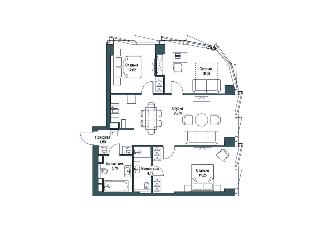 3-BD Apartment Sale, 91.54 sq. m. at Famous, Bagrationovsky Drive, 5к2, Moscow, Russia #1