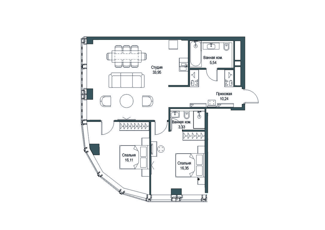 3-BD Apartment Sale, 103.84 sq. m. at Famous, Bagrationovsky Drive, 5к2, Moscow, Russia #1