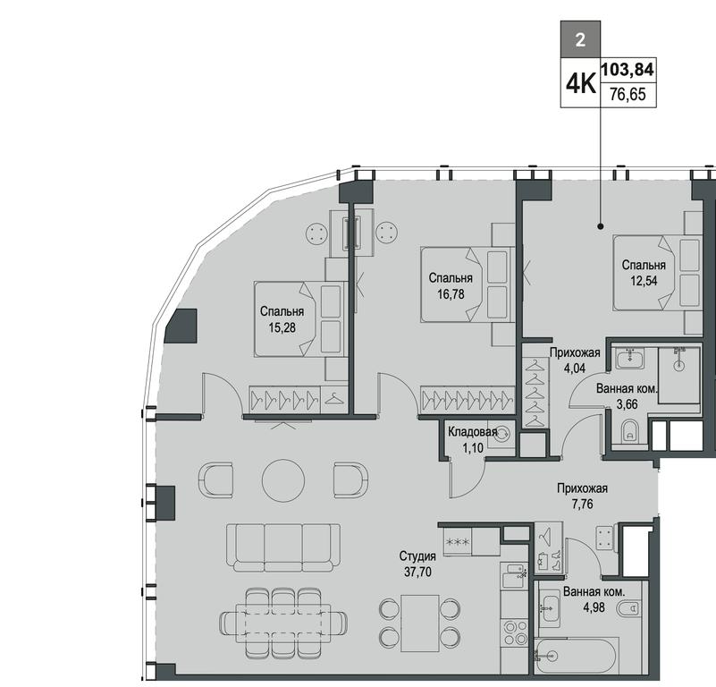 3-BD Apartment Sale, 103.84 sq. m. at Famous, Bagrationovsky Drive, 5к2, Moscow, Russia #2