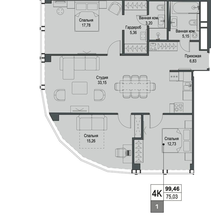 3-BD Apartment Sale, 99.46 sq. m. at Famous, Bagrationovsky Drive, 5к2, Moscow, Russia #2 3-BD Apartment Sale, 99.46 sq. m. at Famous, Bagrationovsky Drive, 5к2, Moscow, Russia #2
