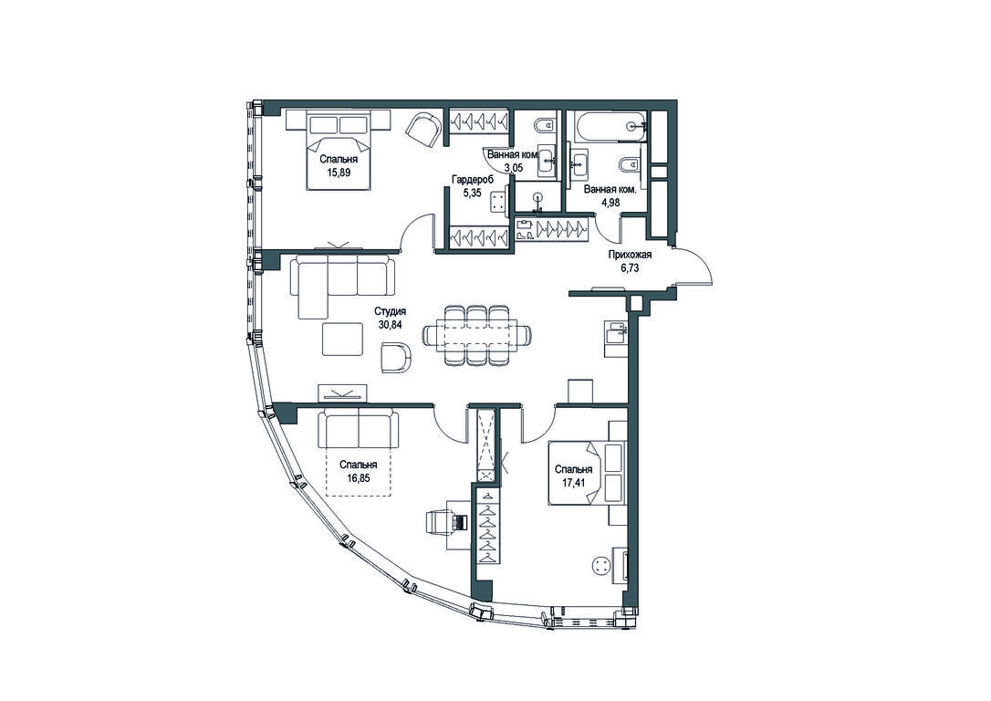 3-BD Apartment Sale, 114.83 sq. m. at Famous, Bagrationovsky Drive, 5к2, Moscow, Russia #1