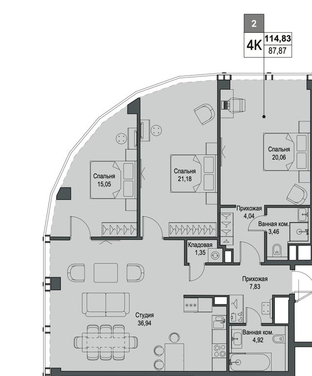 3-BD Apartment Sale, 114.83 sq. m. at Famous, Bagrationovsky Drive, 5к2, Moscow, Russia #2