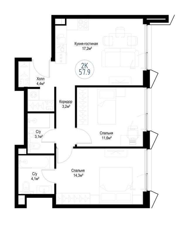 2-BD Apartment Sale, 57.1 sq. m. at Metropoliya, Volgogradsky Avenue, 32/3к1, Moscow, Russia #2 2-BD Apartment Sale, 57.1 sq. m. at Metropoliya, Volgogradsky Avenue, 32/3к1, Moscow, Russia #2