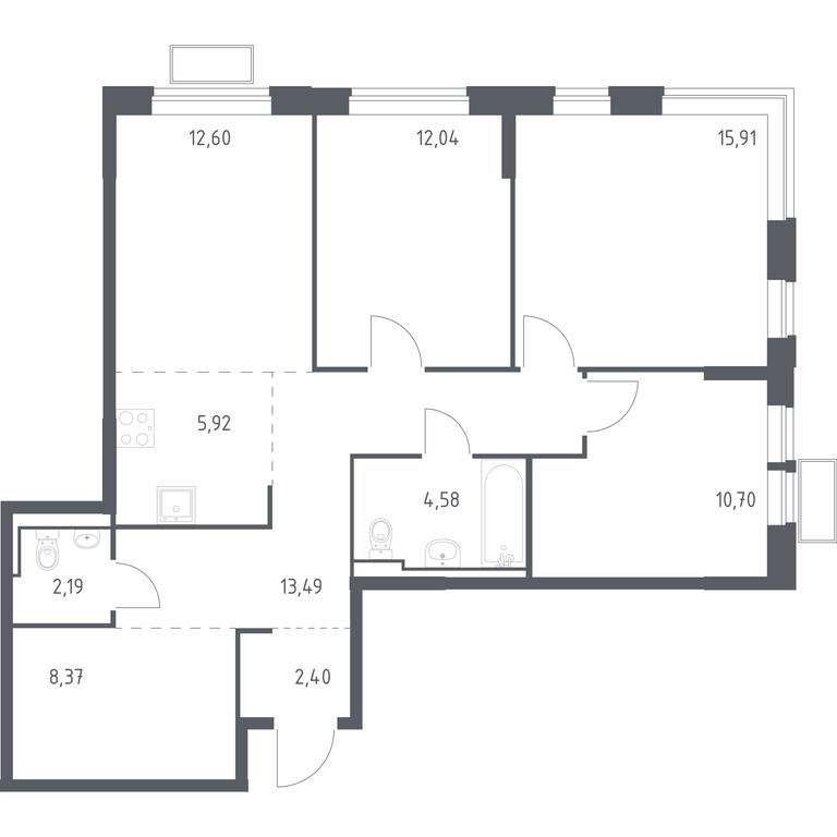 2-BD Apartment Sale, 88.2平方米 at Novoe Vidnoe, Kalinovka Village, Leninskiy City District, Moscow Region, Russia #1