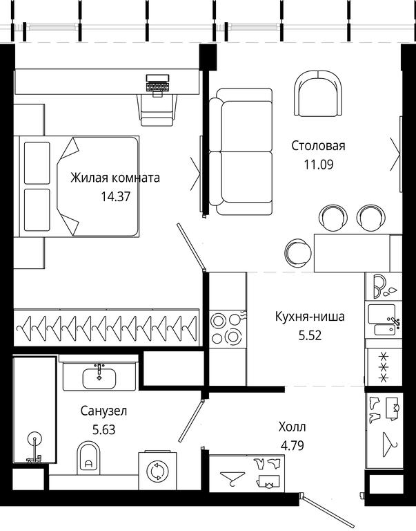 1-BD Apartment Sale, 41.42平方米 at Mod, 4th Maryinoy Roschi Street, 12с9, Moscow, Russia #1