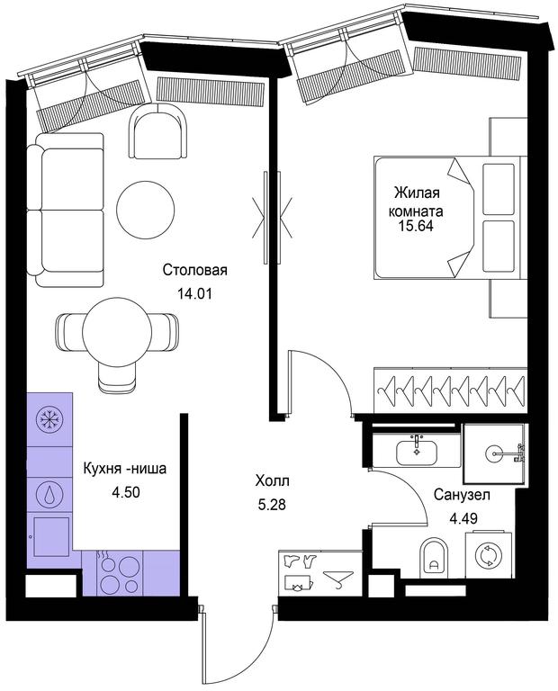 1-BD Apartment Sale, 43.92平方米 at Mod, 4th Maryinoy Roschi Street, 12с9, Moscow, Russia #1 1-BD Apartment Sale, 43.92平方米 at Mod, 4th Maryinoy Roschi Street, 12с9, Moscow, Russia #1