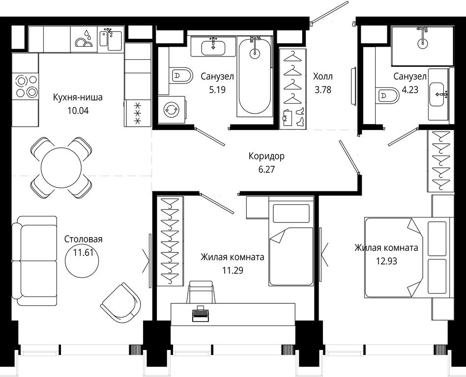 2-BD Apartment Sale, 65.3平方米 at Mod, 4th Maryinoy Roschi Street, 12с9, Moscow, Russia #1