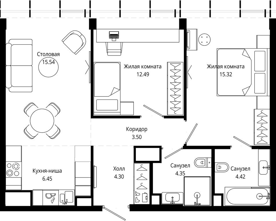 2-BD Apartment Sale, 66.46平方米 at Mod, 4th Maryinoy Roschi Street, 12с9, Moscow, Russia #1 2-BD Apartment Sale, 66.46平方米 at Mod, 4th Maryinoy Roschi Street, 12с9, Moscow, Russia #1