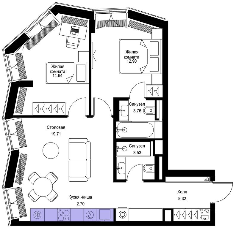 2-BD Apartment Sale, 65.56平方米 at Mod, 4th Maryinoy Roschi Street, 12с9, Moscow, Russia #1 2-BD Apartment Sale, 65.56平方米 at Mod, 4th Maryinoy Roschi Street, 12с9, Moscow, Russia #1