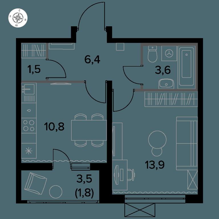 1-BD Apartment Sale, 37.7平方米 at Yzhnaya Bitsa, Yuzhnaya Bitsa Residential Complex, posyolok Bittsa, Leninskiy City District, Moscow Region, Russia #1