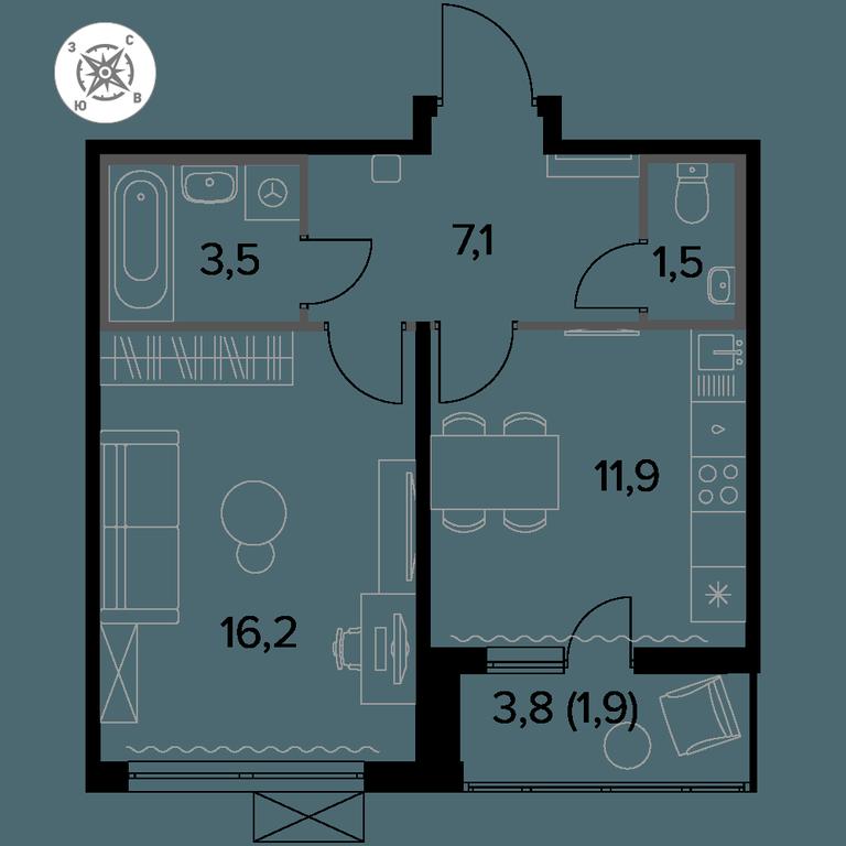 1-BD Apartment Sale, 42.1 sq. m. at Pervyi Leningradskiy, Pervy Leningradskiy Residential Complex, Moscow, Russia #1