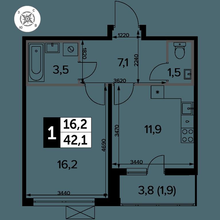 1-BD Apartment Sale, 42.1 sq. m. at Pervyi Leningradskiy, Pervy Leningradskiy Residential Complex, Moscow, Russia #2