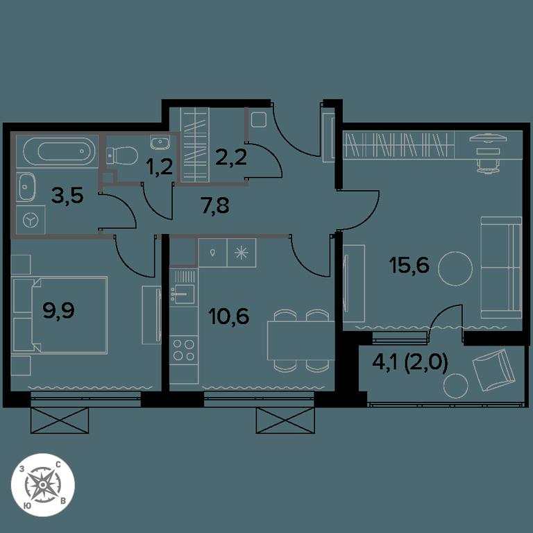 2-BD Apartment Sale, 53平方米 at Pervyi Leningradskiy, Pervy Leningradskiy Residential Complex, Moscow, Russia #1