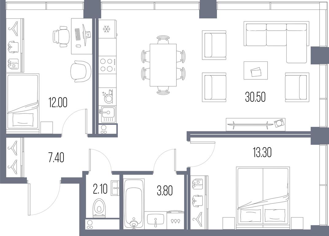2-BD Apartment Sale, 69.1 sq. m. at Severny Port, Leningradskoye Highway, Moscow, Russia #1