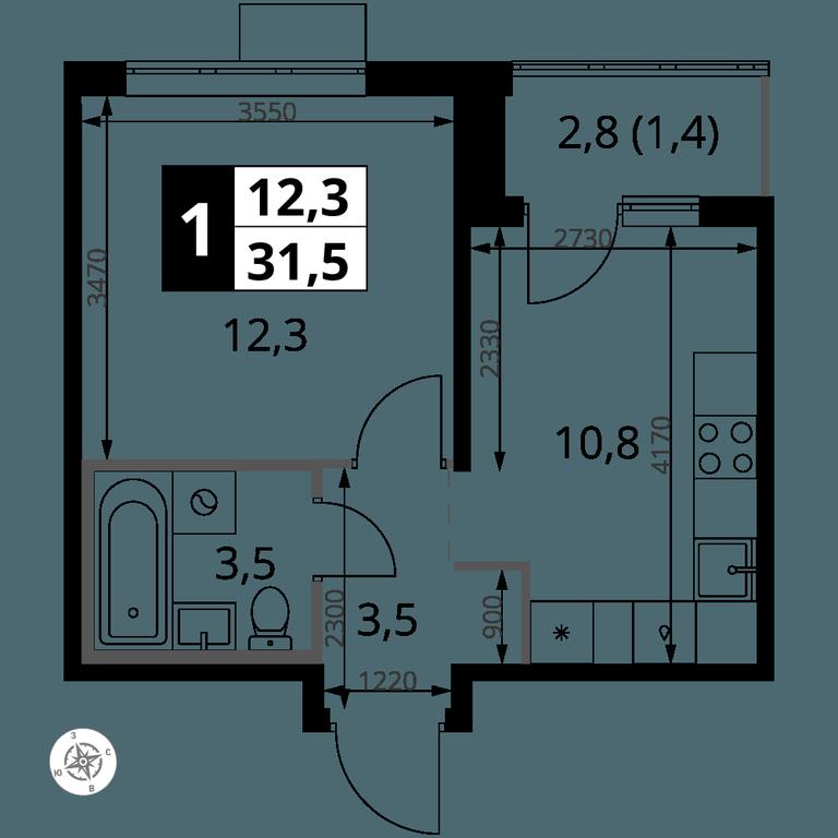 1-BD Apartment Sale, 31.5 sq. m. at Pervy Yuzhny, zhiloy kompleks Pervy Yuzhny, Leninskiy City District, Moscow Region, Russia #1