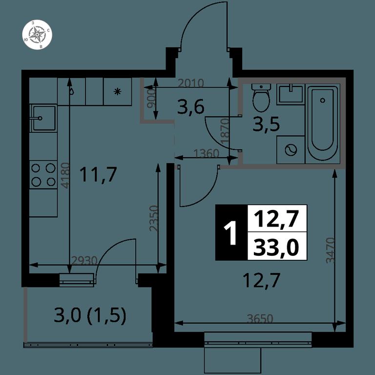 1-BD Apartment Sale, 33 sq. m. at Pervy Yuzhny, zhiloy kompleks Pervy Yuzhny, Leninskiy City District, Moscow Region, Russia #1