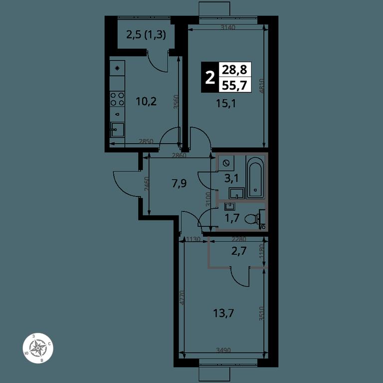 2-BD Apartment Sale, 55.7平方米 at Pervy Yuzhny, zhiloy kompleks Pervy Yuzhny, Leninskiy City District, Moscow Region, Russia #1 2-BD Apartment Sale, 55.7平方米 at Pervy Yuzhny, zhiloy kompleks Pervy Yuzhny, Leninskiy City District, Moscow Region, Russia #1