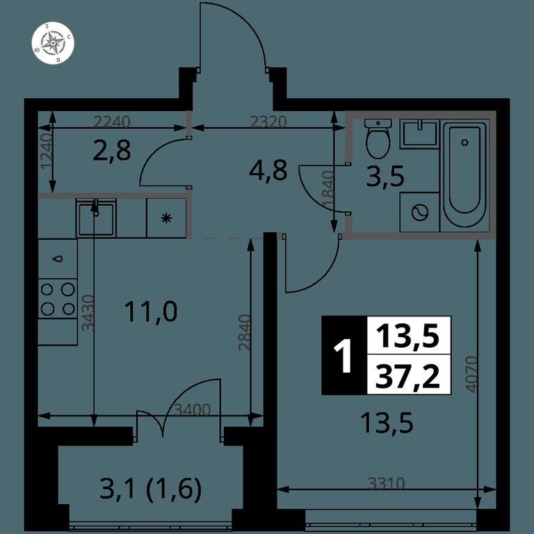 1-BD Apartment Sale, 37.2平方米 at Pervy Yuzhny, zhiloy kompleks Pervy Yuzhny, Leninskiy City District, Moscow Region, Russia #1