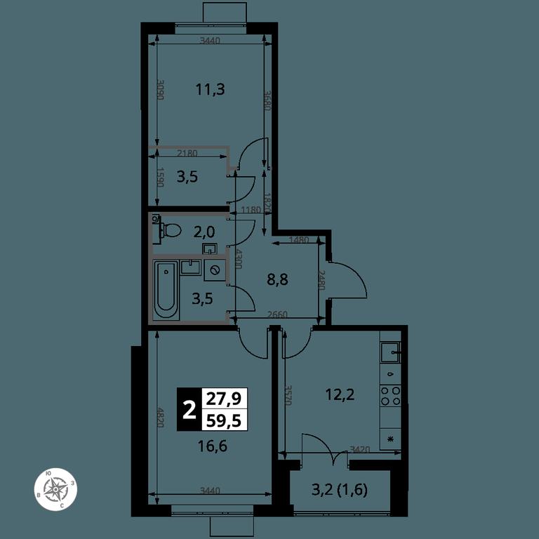 2-BD Apartment Sale, 59.5平方米 at Pervy Yuzhny, zhiloy kompleks Pervy Yuzhny, Leninskiy City District, Moscow Region, Russia #1 2-BD Apartment Sale, 59.5平方米 at Pervy Yuzhny, zhiloy kompleks Pervy Yuzhny, Leninskiy City District, Moscow Region, Russia #1