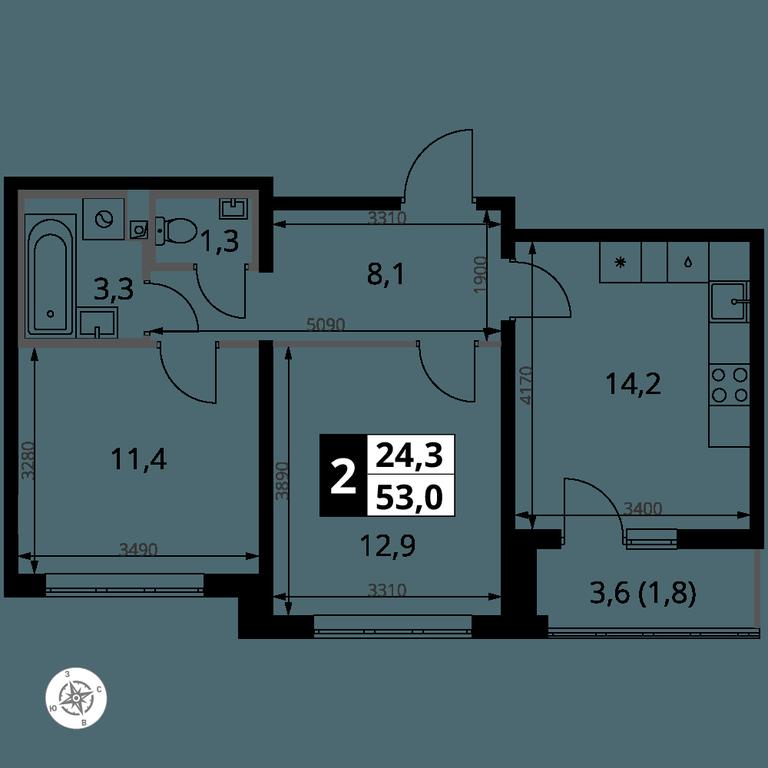 2-BD Apartment Sale, 53平方米 at Pervy Yuzhny, zhiloy kompleks Pervy Yuzhny, Leninskiy City District, Moscow Region, Russia #1 2-BD Apartment Sale, 53平方米 at Pervy Yuzhny, zhiloy kompleks Pervy Yuzhny, Leninskiy City District, Moscow Region, Russia #1