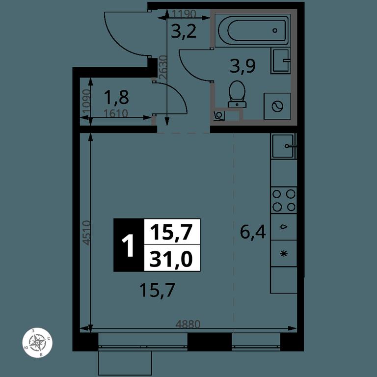 Apartment Sale, 31 sq. m. at Pervy Yuzhny, zhiloy kompleks Pervy Yuzhny, Leninskiy City District, Moscow Region, Russia #1