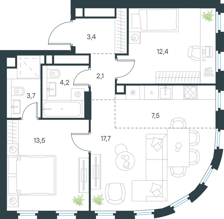 2-BD Apartment Sale, 64.5 sq. m. at Level Nizhegorodskaja, Perovskoye Highway, 21с1, Moscow, Russia #1