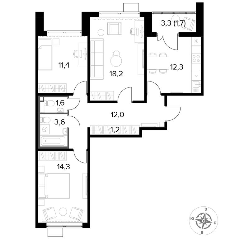 3-BD Apartment Sale, 76.3 sq. m. at Pervyi Lermontovskiy, zhiloy kompleks 1-y Lermontovskiy, Lyubertsy, Moscow Region, Russia #1 3-BD Apartment Sale, 76.3 sq. m. at Pervyi Lermontovskiy, zhiloy kompleks 1-y Lermontovskiy, Lyubertsy, Moscow Region, Russia #1