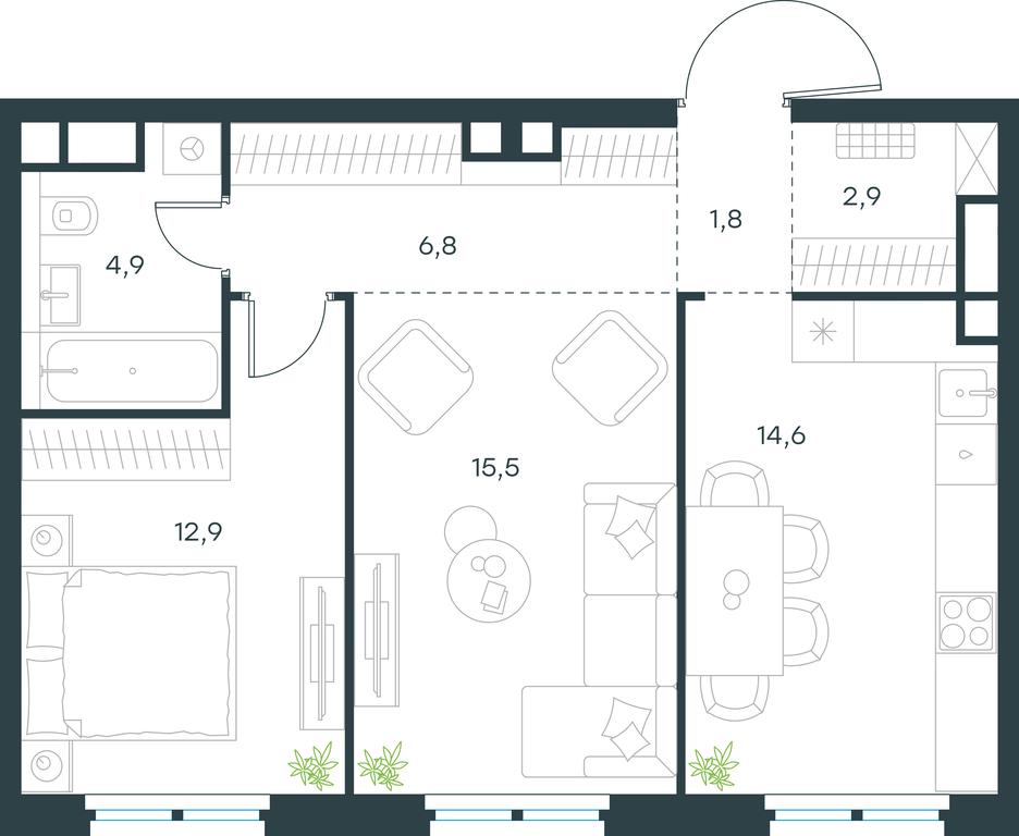 1-BD Apartment Sale, 59.4平方米 at Level Nizhegorodskaja, Perovskoye Highway, 21с1, Moscow, Russia #1