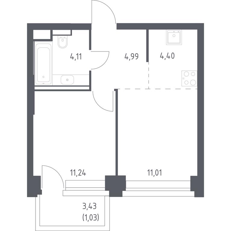 Apartment Sale, 36.78平方米 at Nova, Bratyev Fonchenko Street, вл21, Moscow, Russia #1